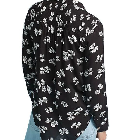 Anthropologie Maeve Emory Printed Buttondown Shirt Black/White Size 0 - Picture 2 of 12
